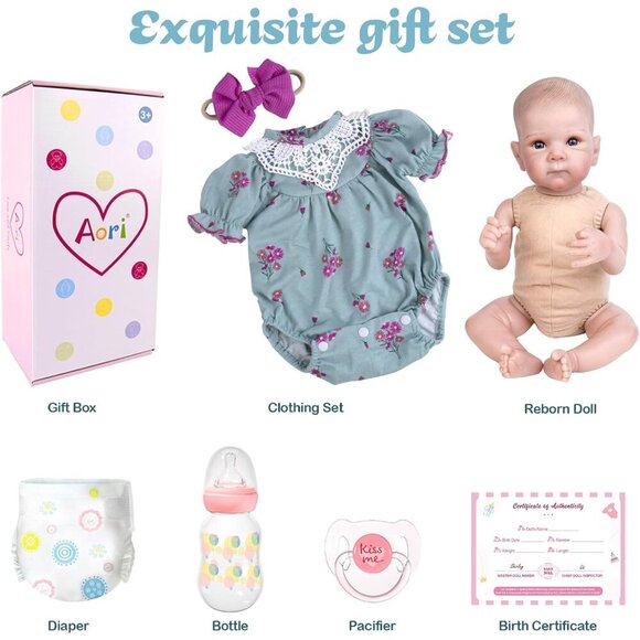 20 Inches Rose Red Realistic Newborn Soft Cloth Body Doll And Feeding Set - Picture 7 of 7